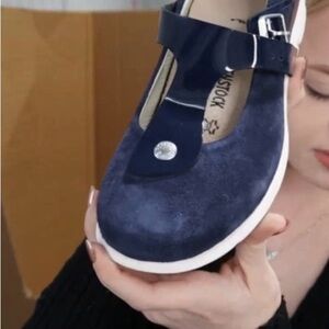 Birkenstock Navy Tralee Shoes Size 7-7.5 (38) Narrow, NWT/Box